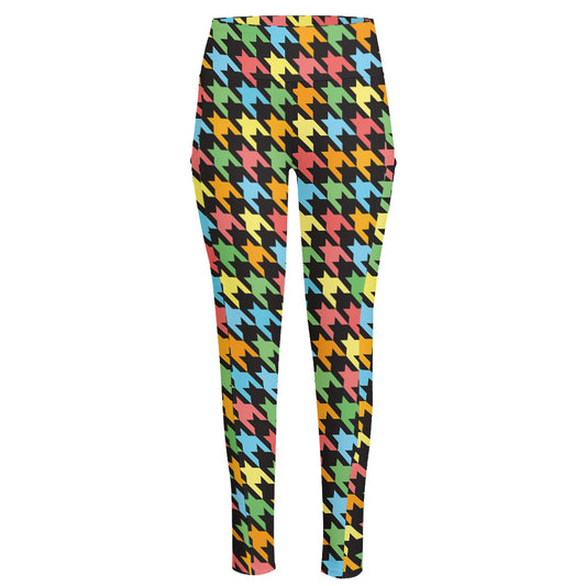 Colorful Houndstooth Print High-Waisted Pocket Leggings