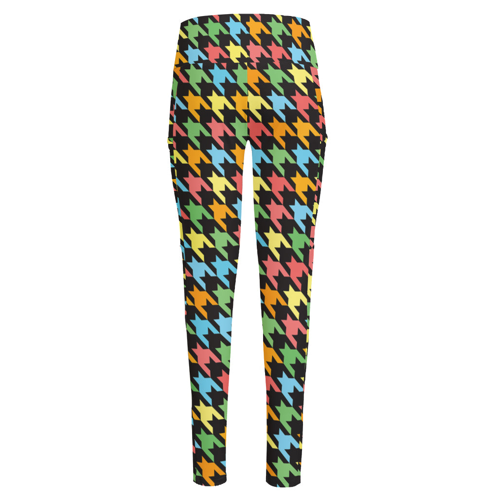 Colorful Houndstooth Print High-Waisted Pocket Leggings
