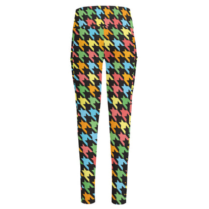 Colorful Houndstooth Print High-Waisted Pocket Leggings