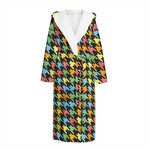 Colorful Houndstooth Print Hooded Bathrobe