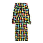 Colorful Houndstooth Print Hooded Bathrobe