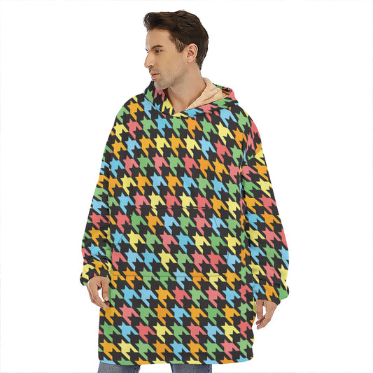 Colorful Houndstooth Print Hoodie Blanket