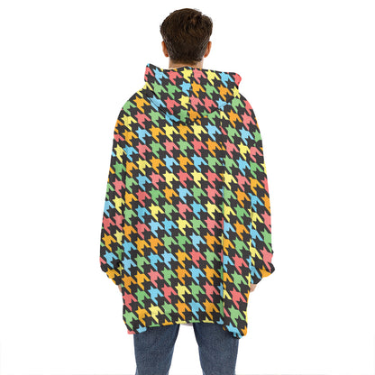 Colorful Houndstooth Print Hoodie Blanket