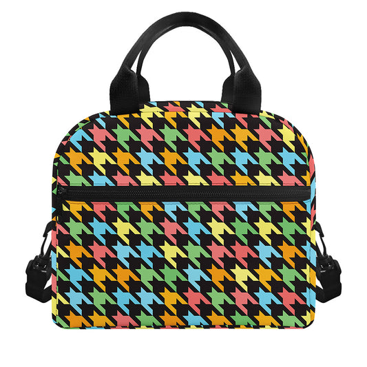 Colorful Houndstooth Print Insulated Lunch Bag