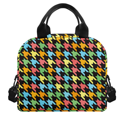 Colorful Houndstooth Print Insulated Lunch Bag