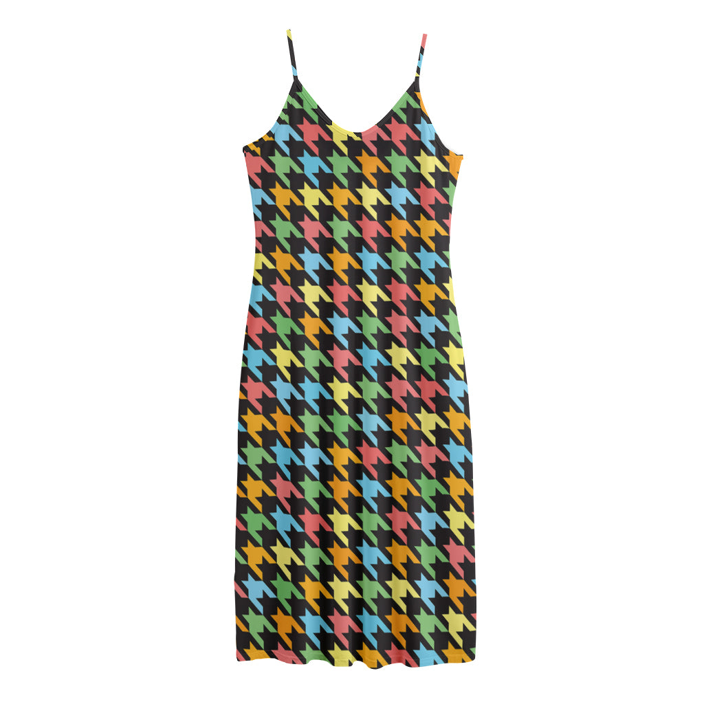 Colorful Houndstooth Print Jersey Midi Cami Dress