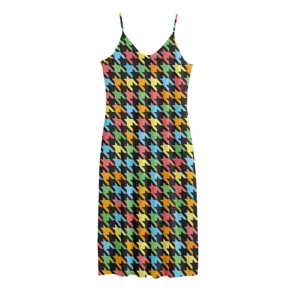 Colorful Houndstooth Print Jersey Midi Cami Dress