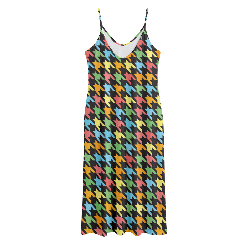 Colorful Houndstooth Print Jersey Midi Cami Dress