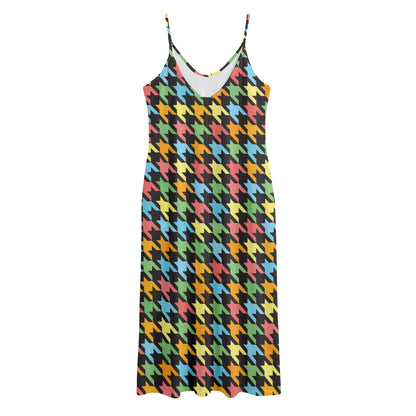 Colorful Houndstooth Print Jersey Midi Cami Dress