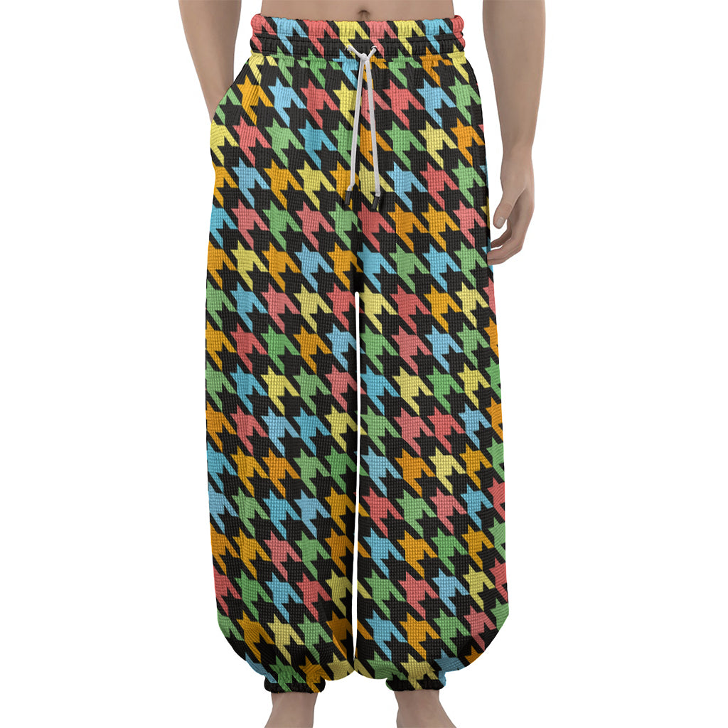 Colorful Houndstooth Print Lantern Pants