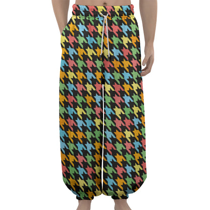 Colorful Houndstooth Print Lantern Pants