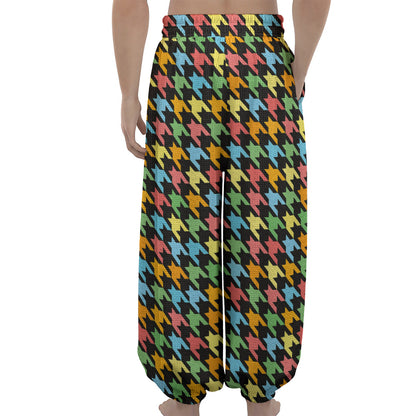Colorful Houndstooth Print Lantern Pants