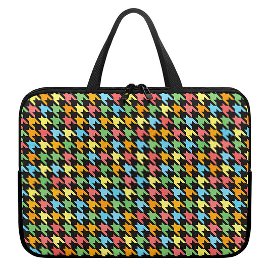 Colorful Houndstooth Print Laptop Sleeve With Handle