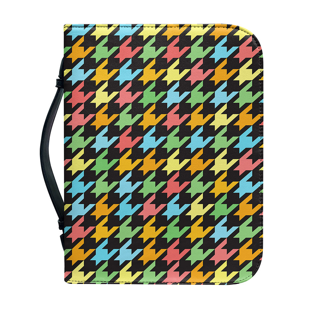 Colorful Houndstooth Print Leather Bible Cover