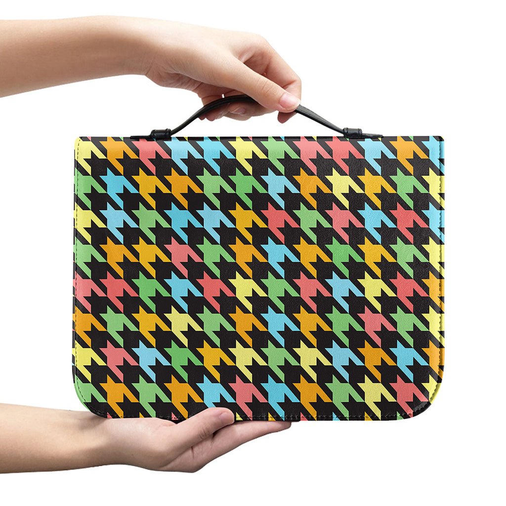 Colorful Houndstooth Print Leather Bible Cover