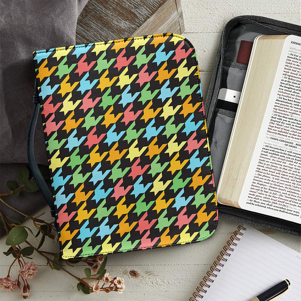 Colorful Houndstooth Print Leather Bible Cover