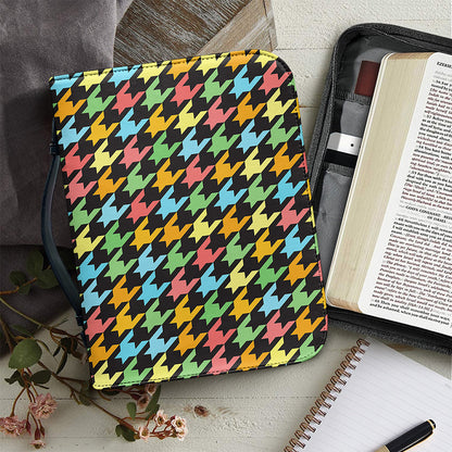 Colorful Houndstooth Print Leather Bible Cover