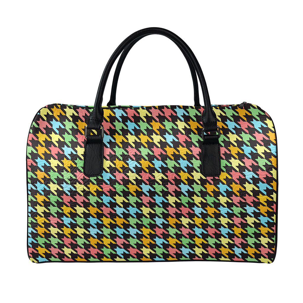 Colorful Houndstooth Print Leather Duffle Bag