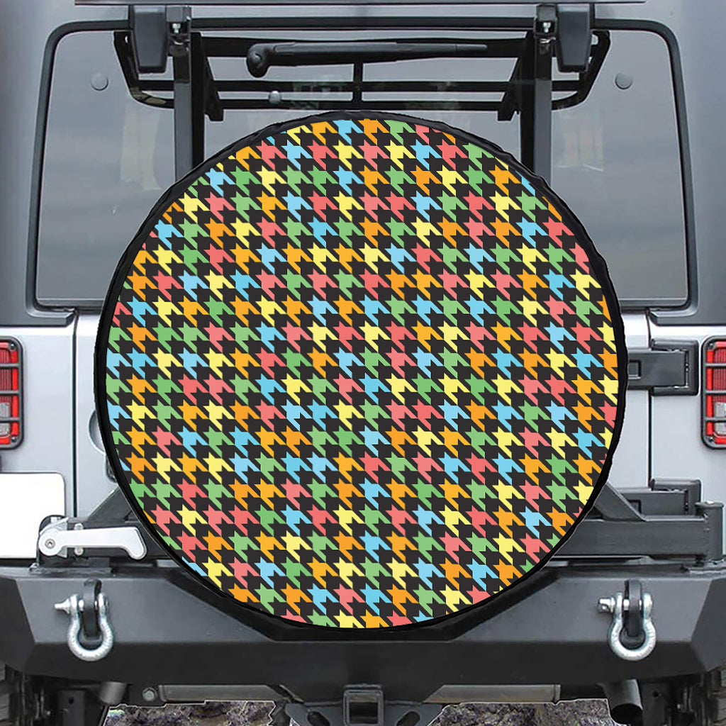 Colorful Houndstooth Print Leather Spare Tire Cover
