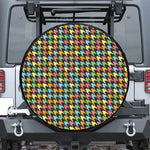 Colorful Houndstooth Print Leather Spare Tire Cover