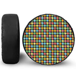 Colorful Houndstooth Print Leather Spare Tire Cover