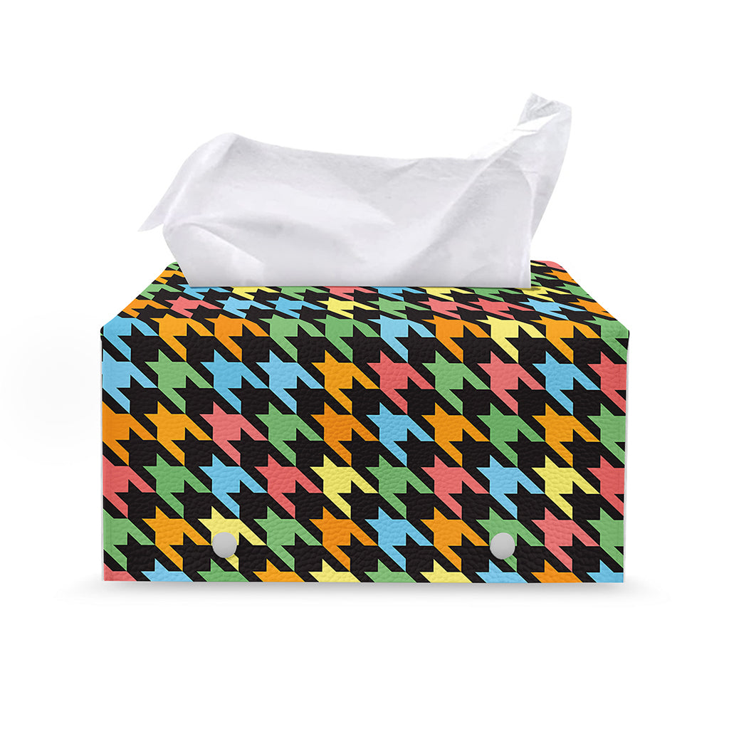Colorful Houndstooth Print Leather Tissue Box Cover
