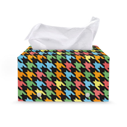 Colorful Houndstooth Print Leather Tissue Box Cover
