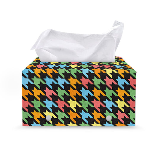 Colorful Houndstooth Print Leather Tissue Box Cover