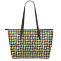 Colorful Houndstooth Print Leather Tote Bag With Zipper