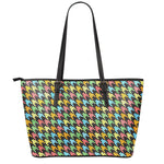 Colorful Houndstooth Print Leather Tote Bag
