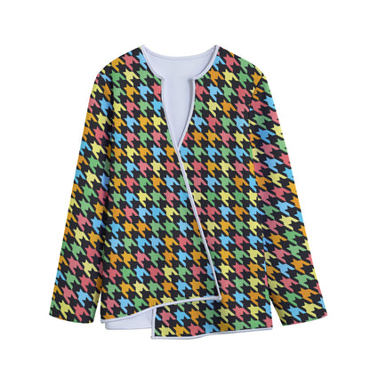 Colorful Houndstooth Print Long Sleeve Short Coat