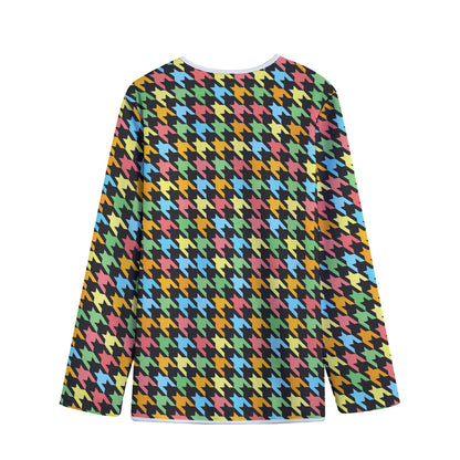 Colorful Houndstooth Print Long Sleeve Short Coat