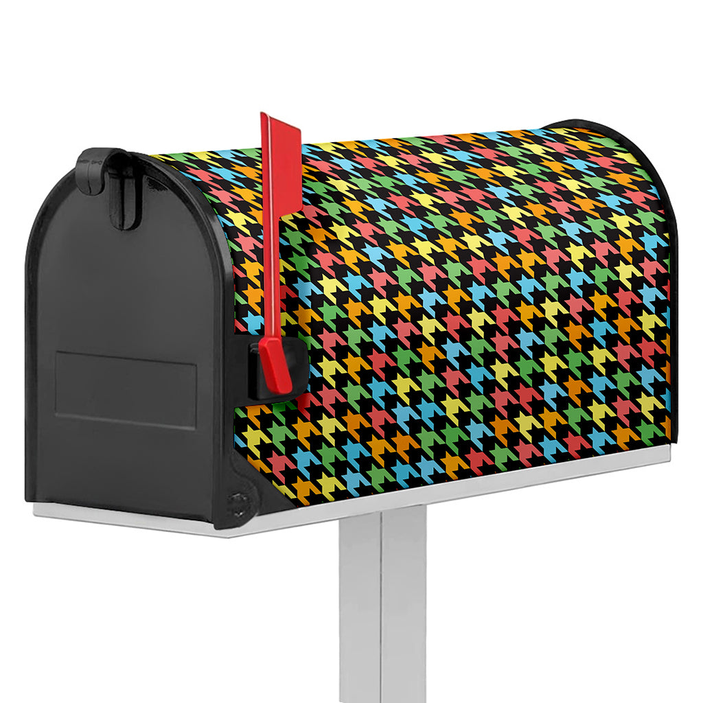 Colorful Houndstooth Print Mailbox Cover