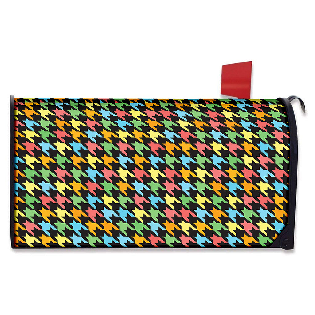 Colorful Houndstooth Print Mailbox Cover