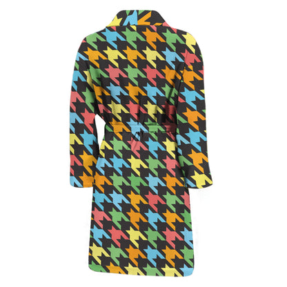 Colorful Houndstooth Print Men's Bathrobe