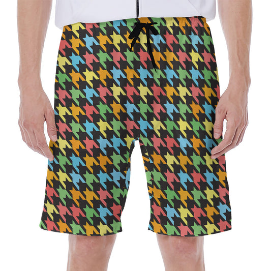 Colorful Houndstooth Print Men's Beach Shorts