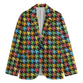 Colorful Houndstooth Print Men's Blazer
