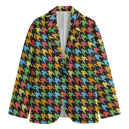 Colorful Houndstooth Print Men's Blazer