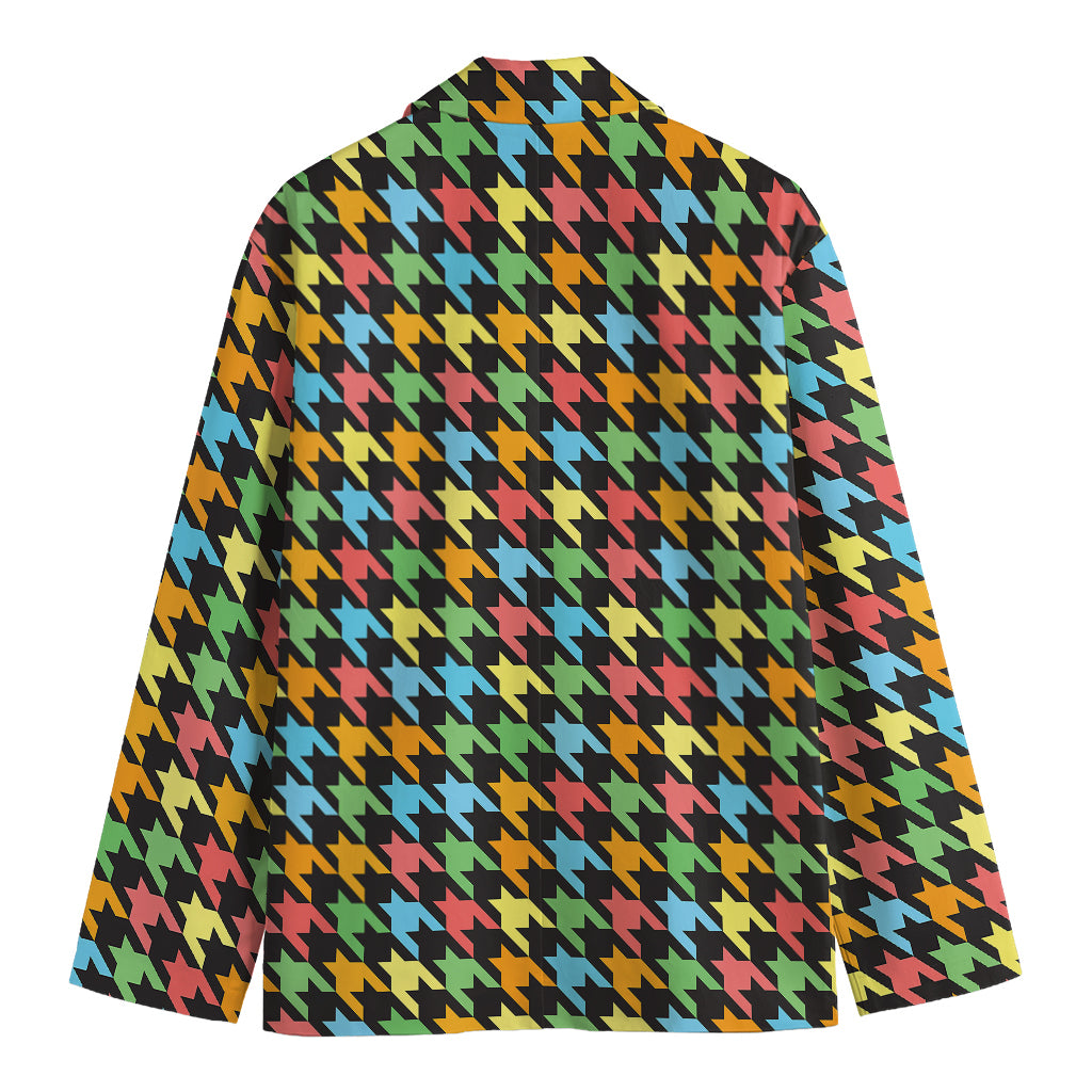 Colorful Houndstooth Print Men's Blazer