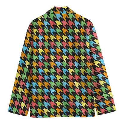 Colorful Houndstooth Print Men's Blazer