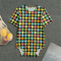 Colorful Houndstooth Print Men's Bodysuit