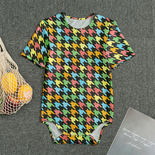 Colorful Houndstooth Print Men's Bodysuit