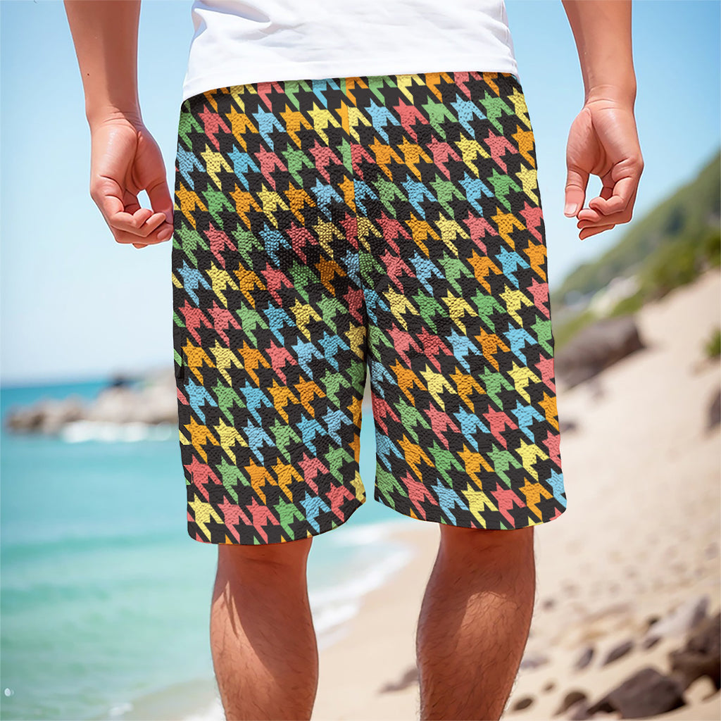Colorful Houndstooth Print Men's Cargo Shorts