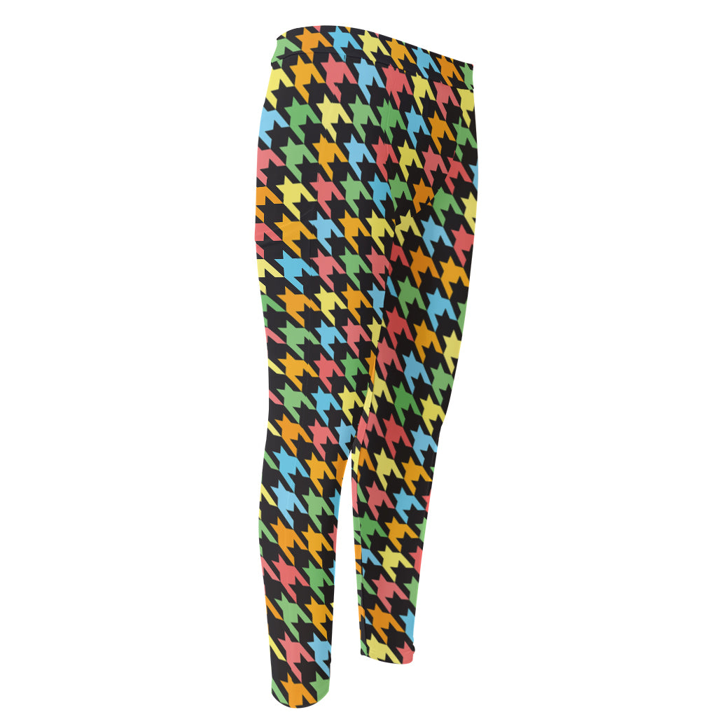 Colorful Houndstooth Print Men's Compression Pants