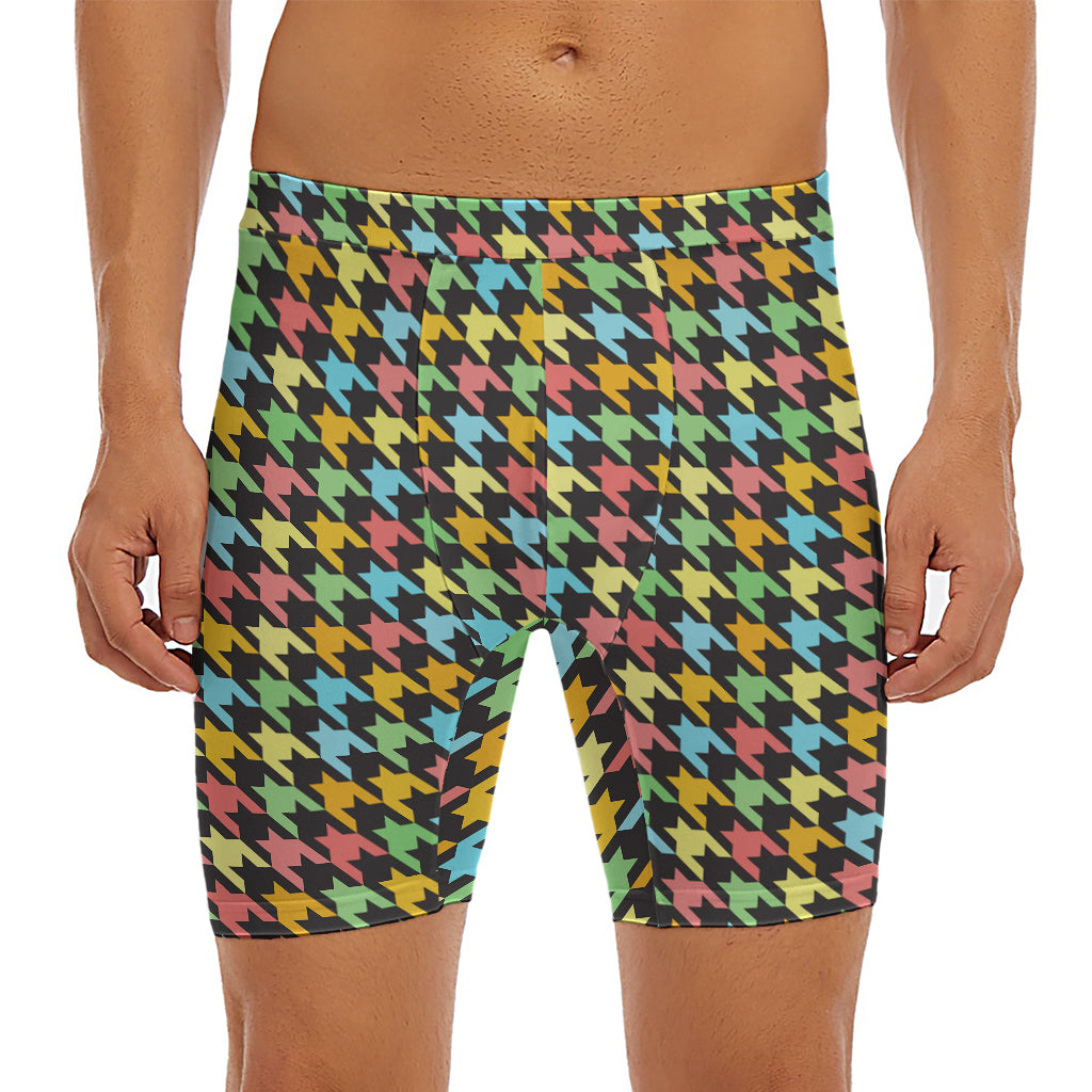 Colorful Houndstooth Print Men's Long Boxer Briefs