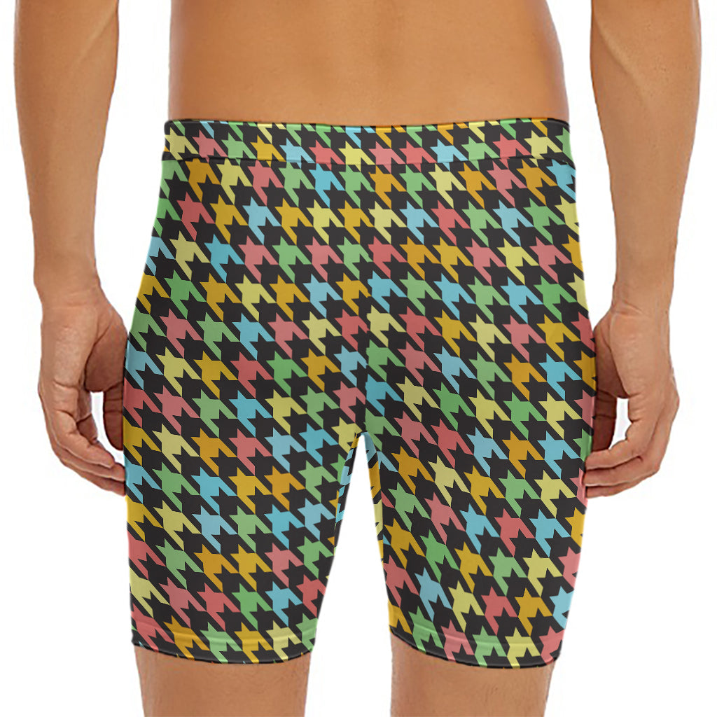 Colorful Houndstooth Print Men's Long Boxer Briefs