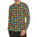 Colorful Houndstooth Print Men's Long Sleeve Rash Guard