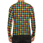 Colorful Houndstooth Print Men's Long Sleeve Rash Guard