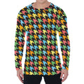 Colorful Houndstooth Print Men's Long Sleeve T-Shirt