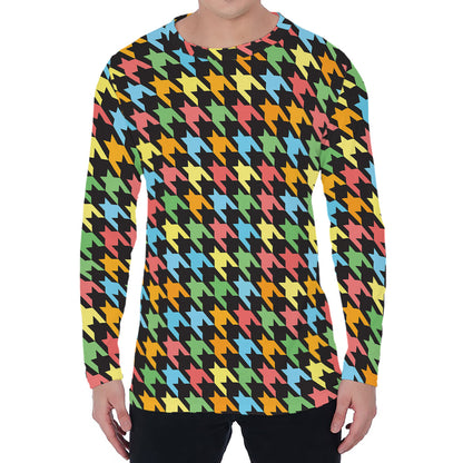 Colorful Houndstooth Print Men's Long Sleeve T-Shirt